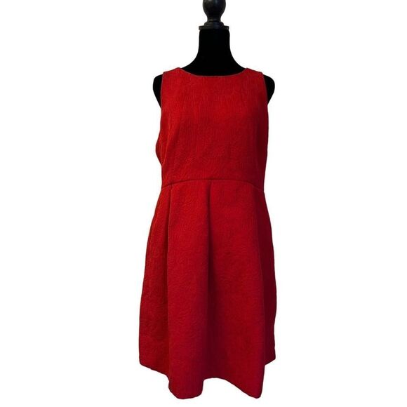Moulinette Soeurs Anthropologie Textured Red Fit & Flare Dress With Back Cutout - Picture 1 of 10
